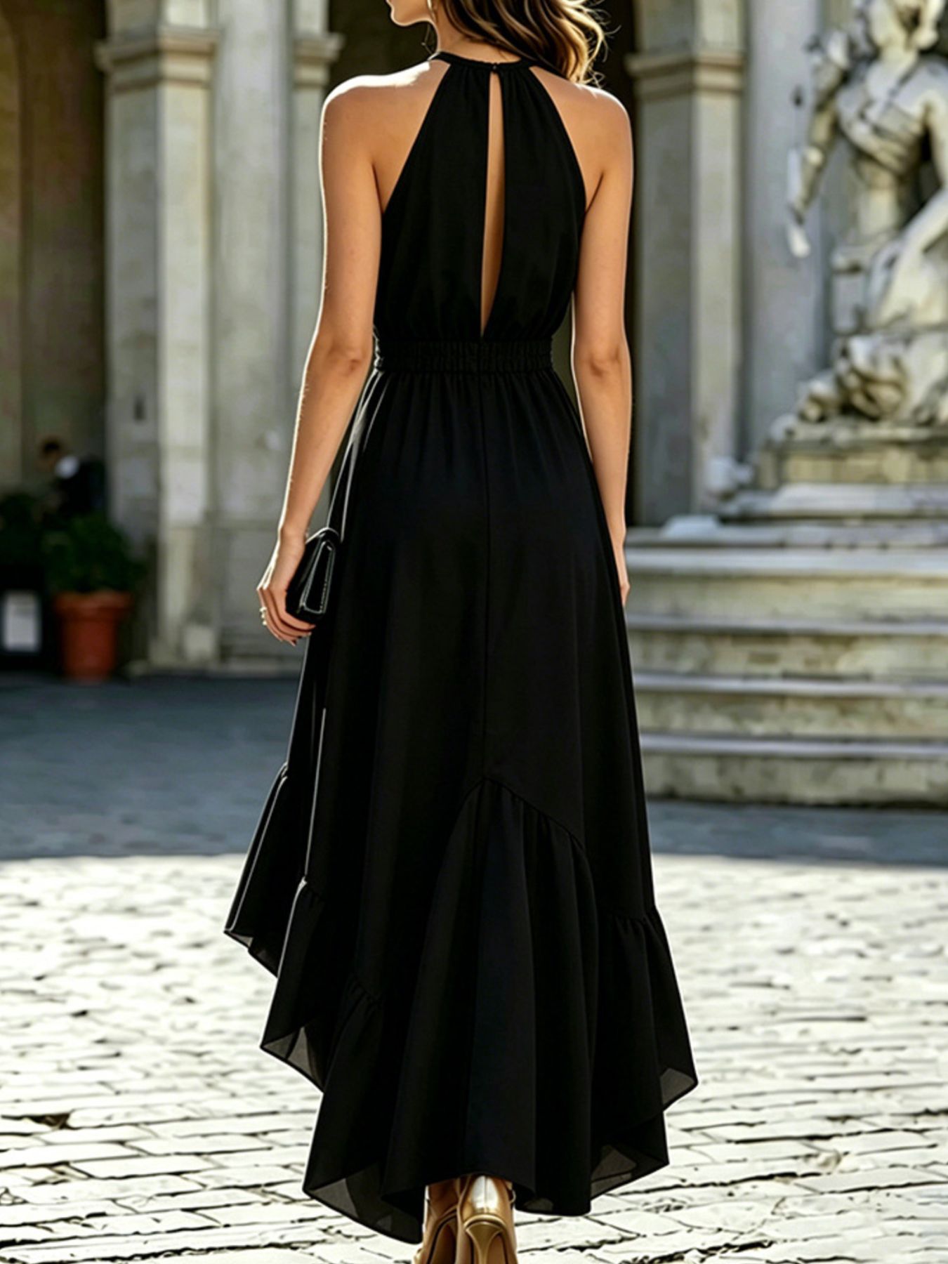Ruffled High-Low Sleeveless Maxi Dress